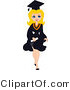 Vector of Cartoon Blond Graduation Pinup Girl Walking Forward with Big Smile by BNP Design Studio