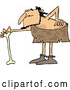 Vector of Cartoon Caveman with a Bad Back, Bending over onto a Bone Cane by Djart