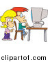 Vector of Cartoon Children Using a Desktop Computer by Toonaday