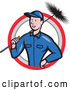 Vector of Cartoon Chimney Sweep Worker Holding a Broom in a Circle by Patrimonio