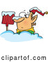 Vector of Cartoon Christmas Elf Buried in Deep Snow with a Shovel by Toonaday