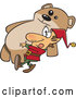 Vector of Cartoon Christmas Elf Delivering Big Teddy Bear Gift by Toonaday