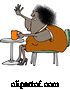 Vector of Cartoon Chubby Black Lady Sitting with Coffee at a Table and Waving with a Flabby Arm by Djart
