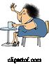 Vector of Cartoon Chubby White Lady Sitting with Coffee at a Table and Waving by Djart