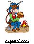 Vector of Cartoon Cow Eating a Pulled Pork Sandwich by a Fire by LaffToon