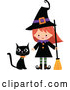 Vector of Cartoon Cute Halloween Witch with a Broom and Black Cat by Peachidesigns