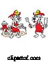 Vector of Cartoon Dalmatian Dog Using a Bbq Sauce Hose and Another Dog Holding Tongs and a Spatula by LaffToon