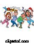 Vector of Cartoon Dancing Line of Mardi Gras People Having a Blast and Carrying Hot Bbq Food by LaffToon