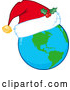 Vector of Cartoon Earth Globe Wearing a Christmas Santa Hat by Hit Toon