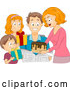 Vector of Cartoon Family Giving a Birthday Cake and Presents to a Guy by BNP Design Studio