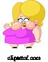 Vector of Cartoon Fat Blond White Lady with Chubby Cheeks, Wearing a Pink Dress and Waving by Yayayoyo