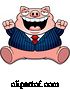 Vector of Cartoon Fat Business Pig Sitting and Cheering by Cory Thoman
