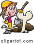 Vector of Cartoon Female Archaeologist Resting Her Hand on an Excavated Bone by Jtoons