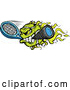 Vector of Cartoon Flaming Tennis Ball Mascot Biting a Racket by Chromaco