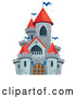 Vector of Cartoon Gray Stone Castle with Red Turrets by Visekart