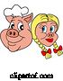 Vector of Cartoon Grinning Chef Pig Face and Blond Haired Girlfriend by LaffToon
