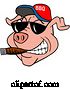 Vector of Cartoon Grinning Pig Smoking a Cigar, Wearing Sunglasses and a Bbq Hat by LaffToon