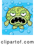 Vector of Cartoon Grumpy Green Blowfish on a Bubbly Blue Background by Cory Thoman