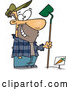 Vector of Cartoon Guy Holding a Hoe and Standing over a Carrot Row in a Garden by Toonaday