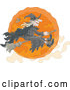 Vector of Cartoon Halloween Witch Flying on a Broomstick over an Orange Full Moon by Alex Bannykh
