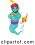 Vector of Cartoon Handsome Turquoise Male Jinn Genie Emerging from His Lamp and Smiling by Pushkin