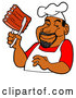 Vector of Cartoon Happy Black Male BBQ Chef Holding Ribs with Tongs by LaffToon