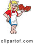 Vector of Cartoon Happy Pig Waitress Serving Bbq Ribs by LaffToon