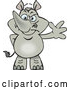 Vector of Cartoon Happy Rhino Standing and Waving by Dennis Holmes Designs
