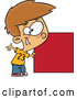 Vector of Cartoon Happy White Boy Holding a Red Square or Blank Sign by Toonaday