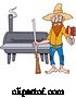 Vector of Cartoon Hillbilly Guy with a Rifle, Holding Ribs by a Bbq Smoker by LaffToon