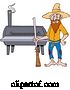Vector of Cartoon Hillbilly Guy with a Rifle, Standing by a Bbq Smoker by LaffToon