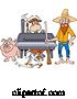 Vector of Cartoon Hillbilly Guy with a Rifle, Standing by a Bbq Smoker with a Cow Chicken and Pig by LaffToon