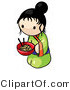 Vector of Cartoon Japanese Girl with Bowl of Saimin Noodles by Leo Blanchette