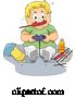 Vector of Cartoon Overweight Blond Boy Eating a Sausage and Playing Video Games by BNP Design Studio