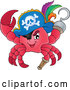 Vector of Cartoon Pirate Crab Captain with a Hat Peg Leg and Hook Hand by Visekart