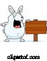 Vector of Cartoon Plump White Rabbit Standing by a Blank Wood Sign by Cory Thoman