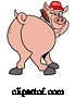 Vector of Cartoon Rear View of a Grinning Pig Looking Back, Smoking a Cigar, and Wearing a Bbq Hat by LaffToon