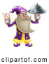 Vector of Cartoon Senior Wizard Holding up a Food Platter by AtStockIllustration