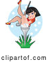 Vector of Cartoon Sexy Black Haired Lady Holding a Golf Club Between Her Legs and Leaning Back on a Golf Tee in Grass by Maria Bell