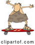 Vector of Cartoon Skateboarding Caveman Holding His Arms up by Djart