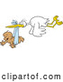 Vector of Cartoon Stork Bird Flying a Happy Black Baby Boy in a Blue Bundle by Johnny Sajem