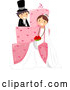 Vector of Cartoon Wedding Couple Sitting on a Giant Pink Cake by BNP Design Studio