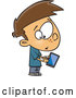 Vector of Cartoon White Boy Warily Tapping a Tablet Computer by Toonaday