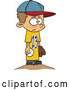 Vector of Cartoon White Boy Wearing a Big Jersey and Standing on Baseball Pitchers Mound by Toonaday