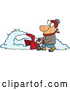 Vector of Cartoon White Guy Operating a Snow Blower on a Winter Day by Toonaday