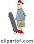 Vector of Cartoon White Guy Standing with a Skateboard by Djart