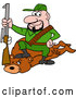Vector of Cartoon White Male Hunter Sitting on a Bear with a Boot on the Neck by LaffToon