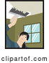 Vector of Caucasian Woman Using a Scraper Tool to Remove Popcorn Ceiling in Her House by Rosie Piter