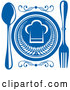 Vector of Chef Hat Plate and Silverware - Blue and White Theme by Vector Tradition SM