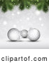 Vector of Christmas Background of 3d Silver Baubles with Snowflakes and Tree Branches by KJ Pargeter